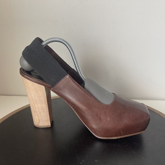 Marni Pumps Women's Leather Square Toe Platform Brown Size‎ 39.5 US 9 - Picture 7 of 13